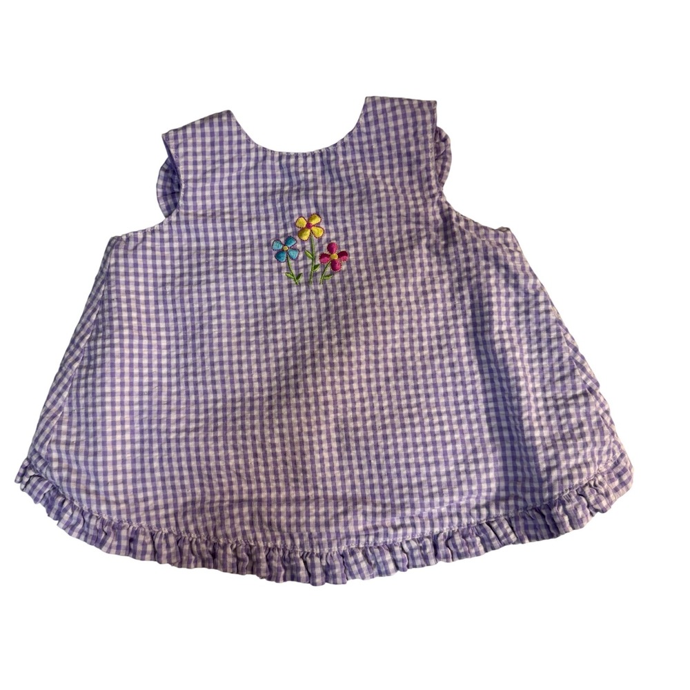 Vintage 90s Kidlooks Gingham Floral Girl Reversible Crossback 6-9 month pinafore